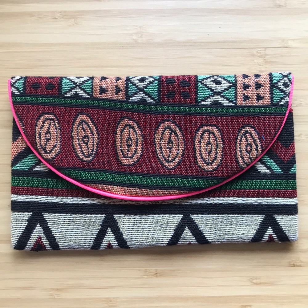 Woven Boho Ethnic Tribal Colorful Geo Clutch Purse